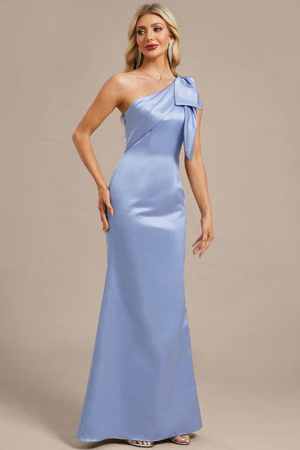 Robe de Soirée Satin Asymétrique Bleu - gallery 5