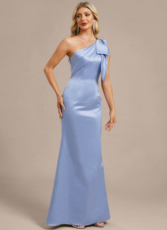 Robe de Soirée Satin Asymétrique Bleu - gallery 5