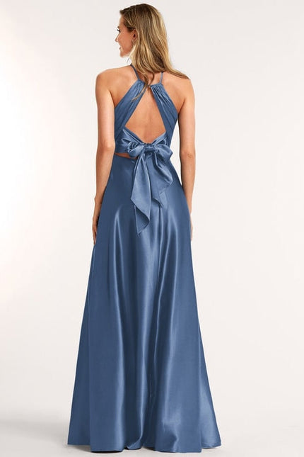 Robe de Soirée Satin Bleu Clair - gallery 1