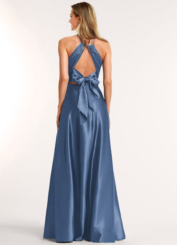 Robe de Soirée Satin Bleu Clair - gallery 1