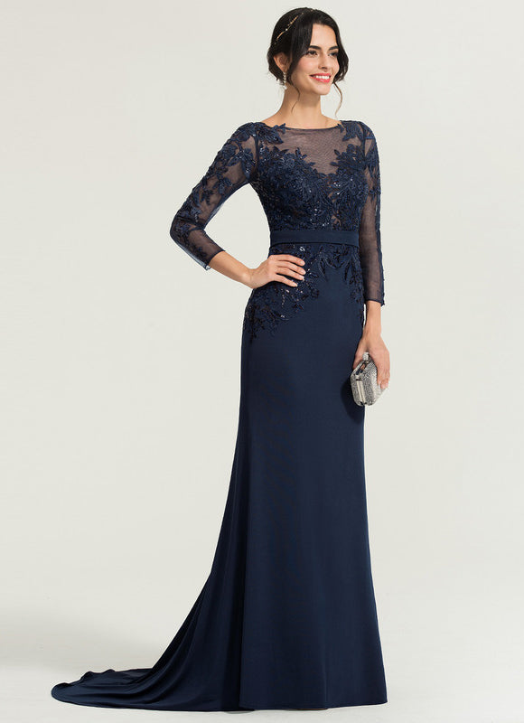 Robe de Soirée Longue Bleue En Dentelle Élégante - gallery 5