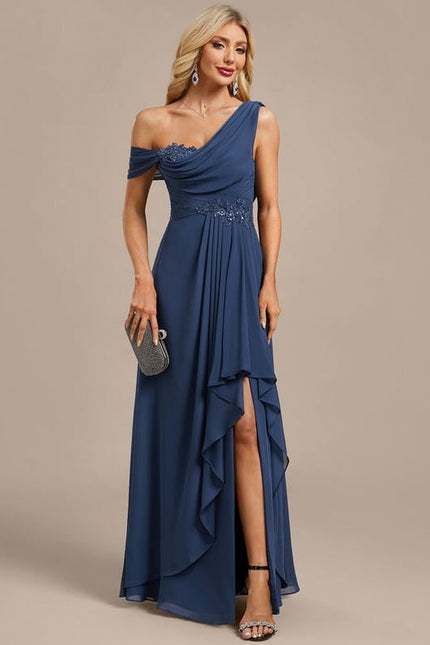 Robe de Soirée Mousseline Bleu - gallery 2