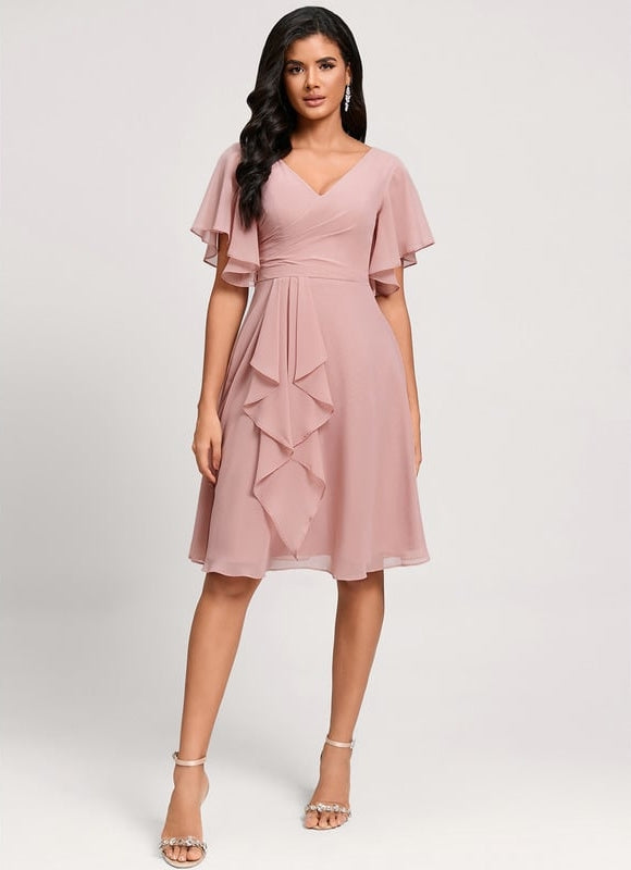 Robe De Soirée Mousseline Rouge - gallery 3