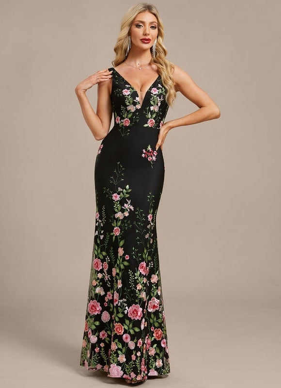 Robe de Soirée Noire Florale