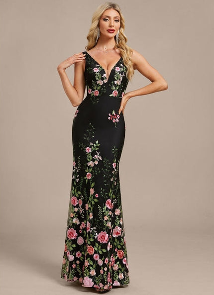Robe de Soirée Noire Florale