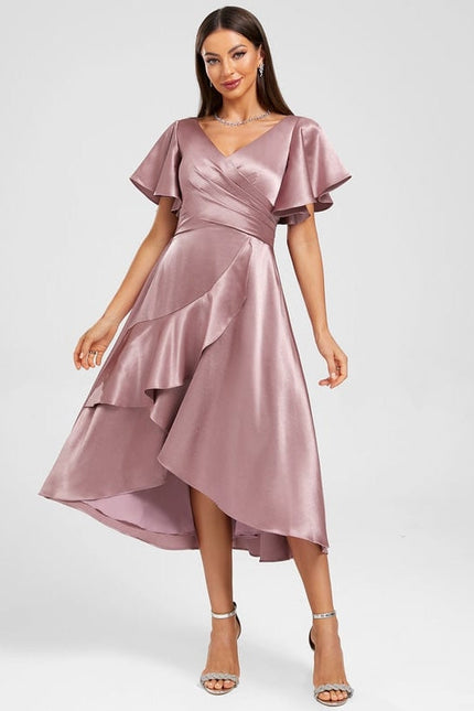 Robe de Soirée Satin Asymétrique Marine