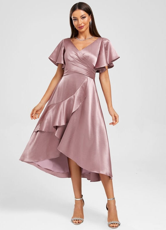 Robe de Soirée Satin Asymétrique Marine