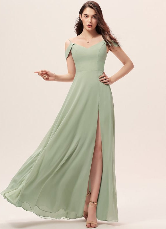 Robe de Soirée Mousseline Beige - gallery 3