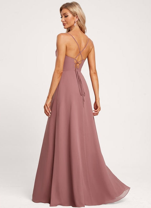 Robe de Soirée Mousseline Beige - gallery 3