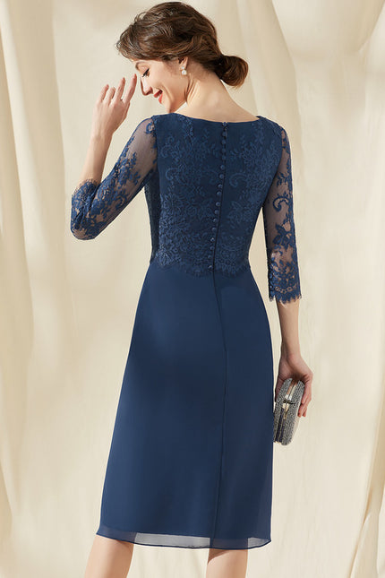 Robe de Soirée Longue Bleu Dentelle Mousseline - gallery 5