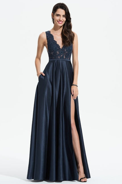 Robe de Soirée Luxe Satin Noir - gallery 1