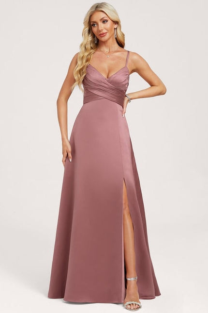 Robe de Soirée Satin Mauve Élégant