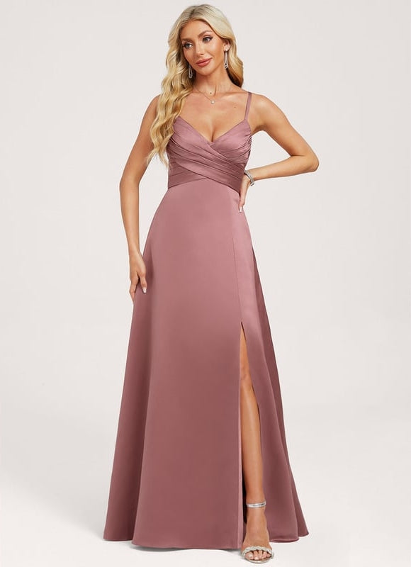 Robe de Soirée Satin Mauve Élégant