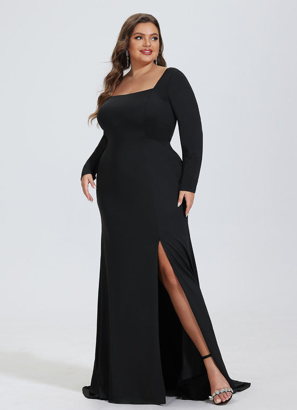 Robe Longue Noire Jersey Soirée Avec Traîne - gallery 6