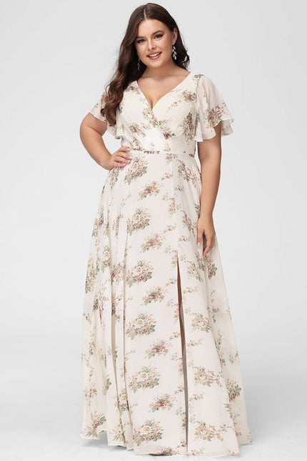 Robe de Soirée Mousseline Beige - gallery 7