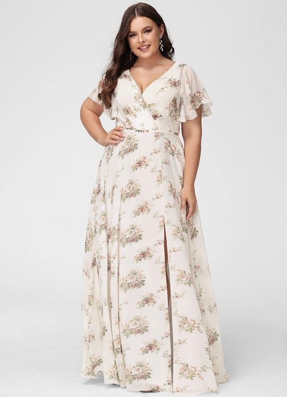 Robe de Soirée Mousseline Beige - gallery 7