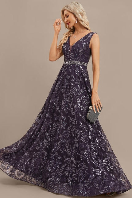 Robe de Soirée Violet Éclat Floral - gallery 3