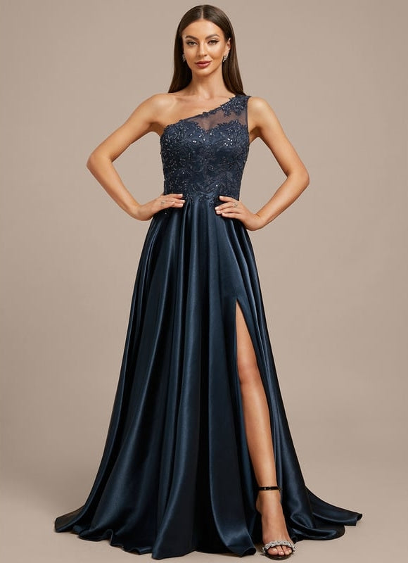 Robe De Soirée Dentelle Asymétrique - gallery 2