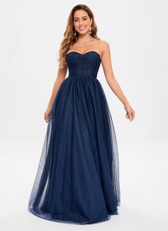 Robe de Soirée Longue Bleue Festive Collier Paillettes - gallery 4