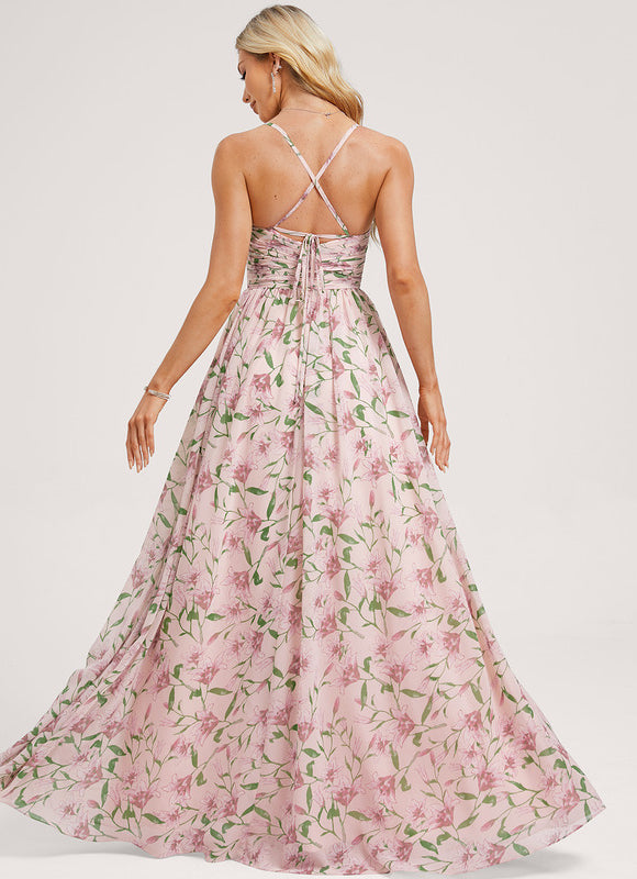Robe de Soirée Mousseline Beige - gallery 4