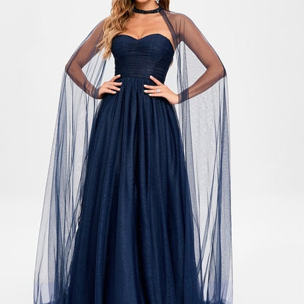 Robe de Soirée Longue Bleue Festive Collier Paillettes