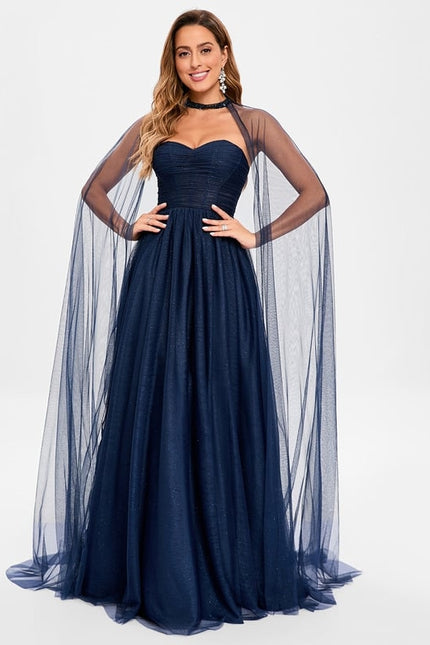 Robe de Soirée Longue Bleue Festive Collier Paillettes