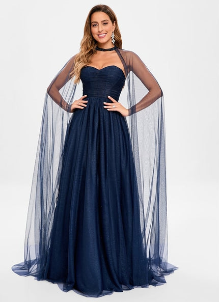 Robe de Soirée Longue Bleue Festive Collier Paillettes