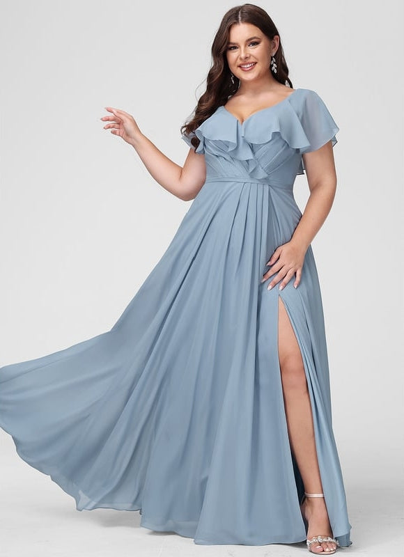 Robe de Soirée Mousseline Beige - gallery 5