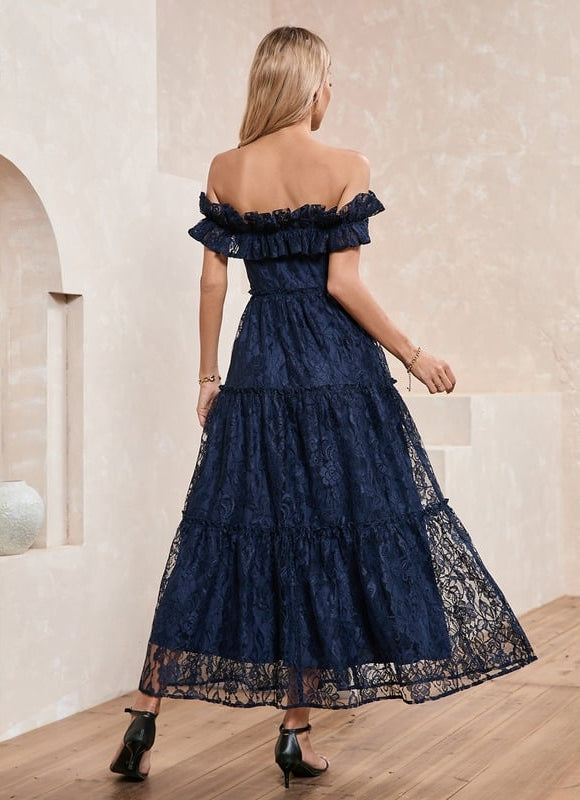 Robe de Soirée Dentelle Marine - gallery 2