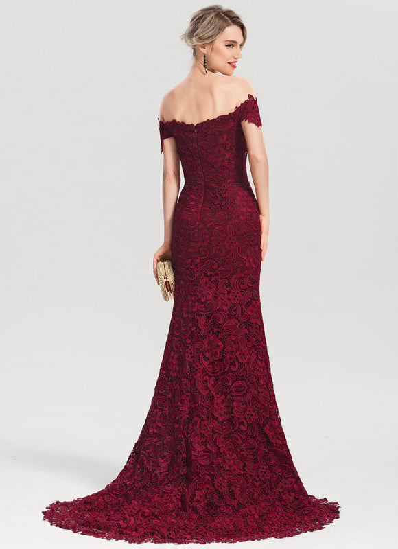 Robe de Soirée Bordeaux Dentelle - gallery 1