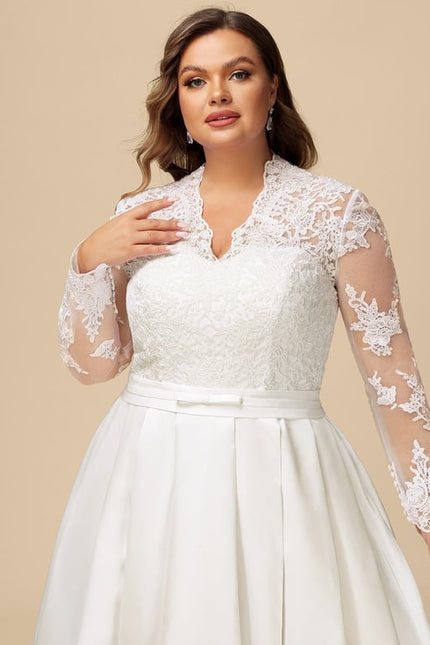 Robe de Soirée Longue Blanche Princesse Dentelle Col V - gallery 6