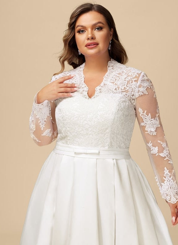 Robe de Soirée Longue Blanche Princesse Dentelle Col V - gallery 6