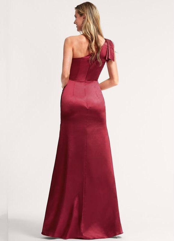 Robe de Soirée Asymétrique Satin Rubis - gallery 4