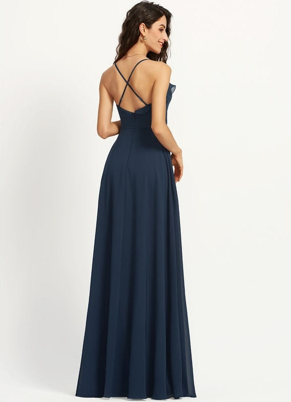 Robe de Soirée Mousseline Beige - gallery 4