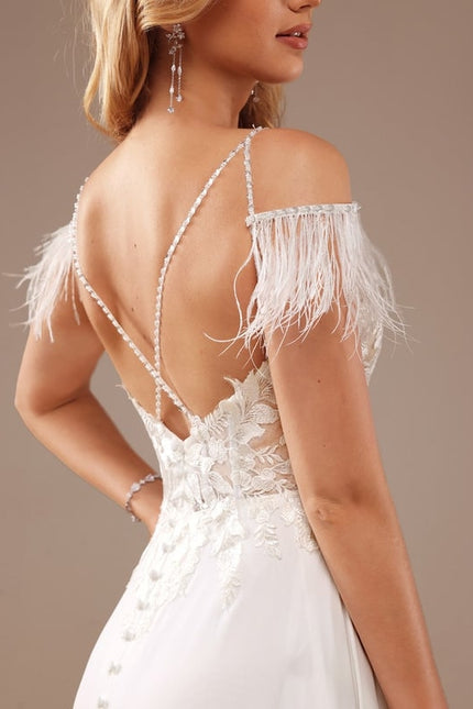 Robe de Soirée Élégance Plume Blanche - gallery 2