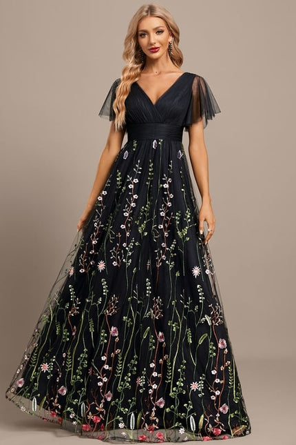 Robe de Soirée Floral Éclat Noir - gallery 3
