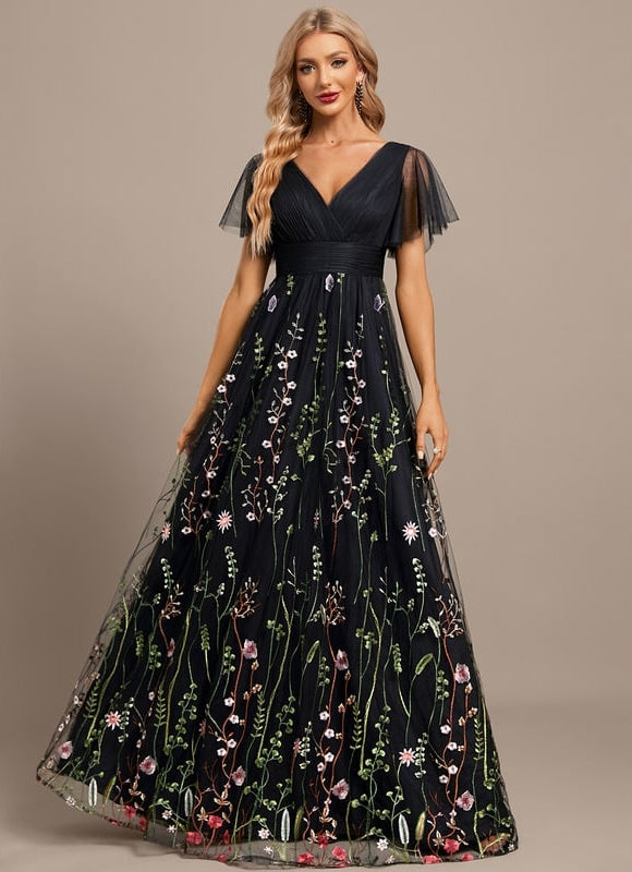 Robe de Soirée Floral Éclat Noir - gallery 3