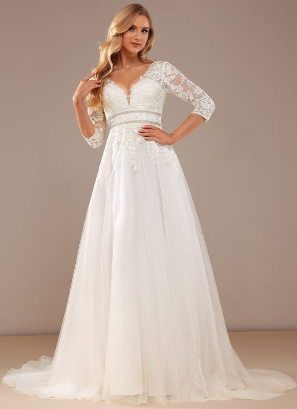 Robe De Soirée Longue Manche Bouffante - gallery 5