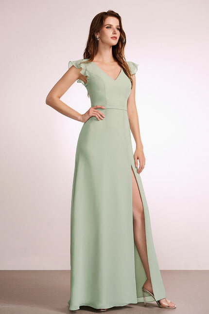 Robe de Soirée Mousseline Beige - gallery 1
