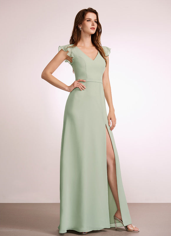 Robe de Soirée Mousseline Beige - gallery 1