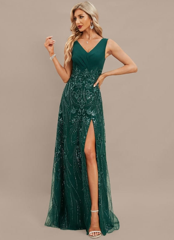 Robe de Soirée Vaporeuse Marine - gallery 2