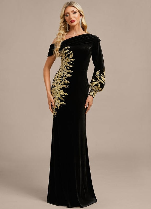 Robe de Soirée Velours Doré Élégant - gallery 3