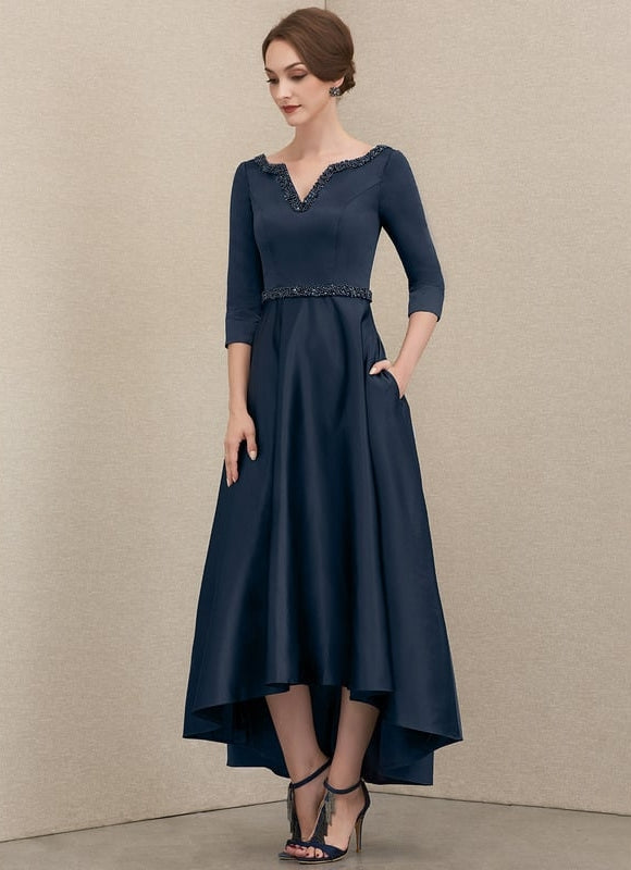 Robe de Soirée Nuit Marine Satinée