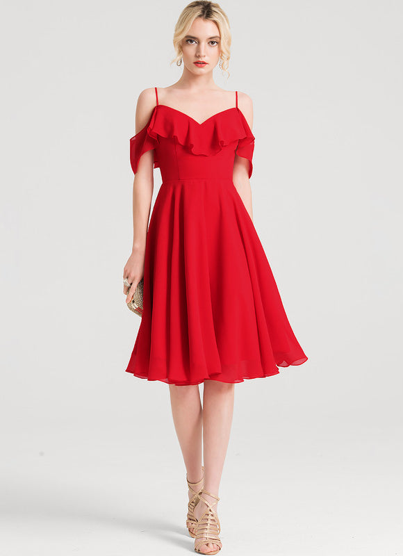 Robe De Soirée Mousseline Rouge - gallery 3