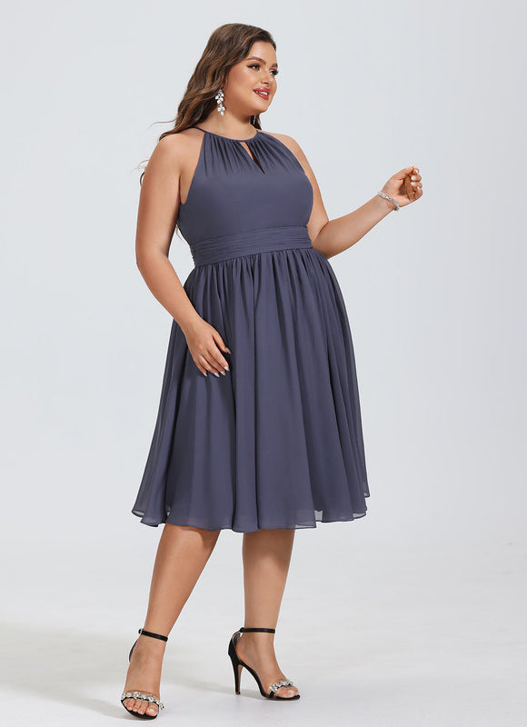 Robe de Soirée Longue Bleu Mousseline Volants - gallery 5