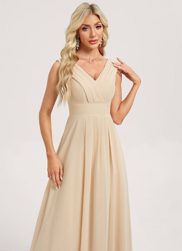 Robe de Soirée Mousseline Beige - gallery 3
