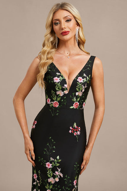 Robe de Soirée Noire Florale - gallery 1