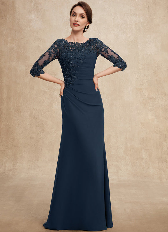 Robe de Soirée Longue Bleu Marine Dentelle Paillettes