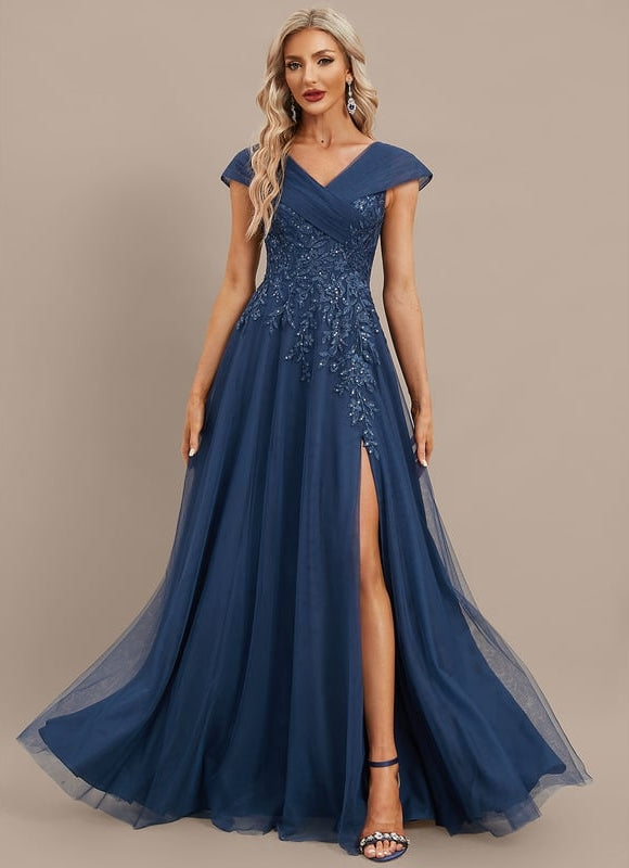 Robe de Soirée Bleu Élégant Tulle