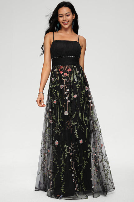 Robe de Soirée Élégance Florale Noir